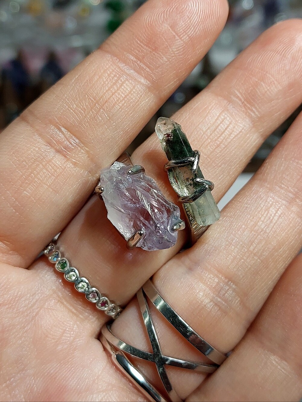 🪨⚒️ Duel Specimen Amethyst & Garden Quartz Copper Ring